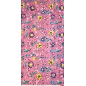 Pink Floral & Butterfly Gingham Cotton Fabric Lightweight Craft Material Sewing